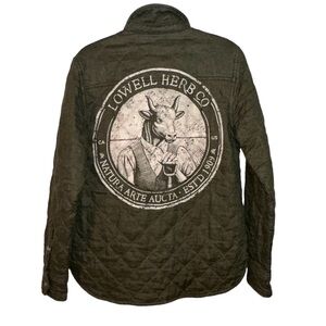 Lowell Farms Men’s Olive 100% Linen Quilted Screenprint Shirt Jacket- Size Small